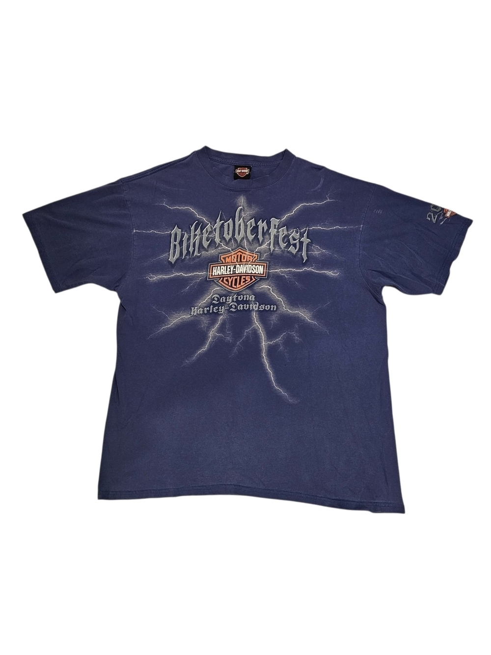 Vintage Harley-Davidson Navy Short Sleeve Biketoberfest Lightning Graphic Tee
